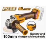 Ingco 100mm (4inch) Cordless Angle Grinder 20V, CAGLI201008 - Image 2