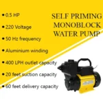 Self Priming Monoblock Water Pump 0.5HP, 25x25mm, Aluminum Winding - Image 3